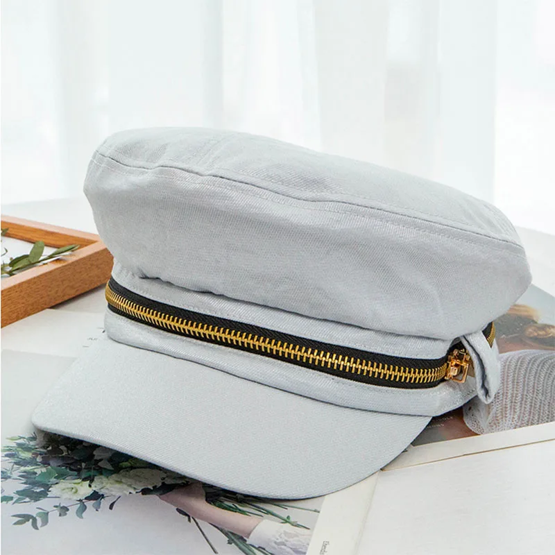 SUOGRY New Fashion Men Women Hats Elegant Zipper Newsboy Cap Retro Artist Painter Hat Flat Top Sailor Captain's Cap Berets