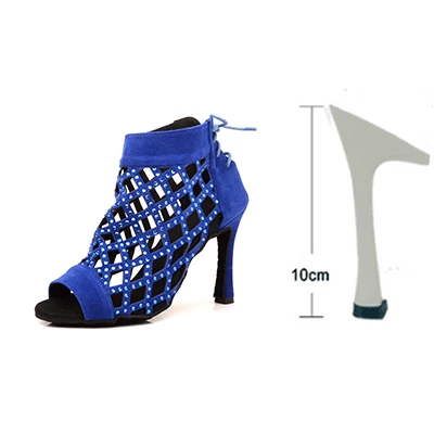 Blue 10cm Ladingwu Обувь для танцев Танго бальных танцев женские Туфли для латинских танцев для Для Женщин синей замши с Стразы дополнительный Танцы сандалии - Цвет: Blue 10cm