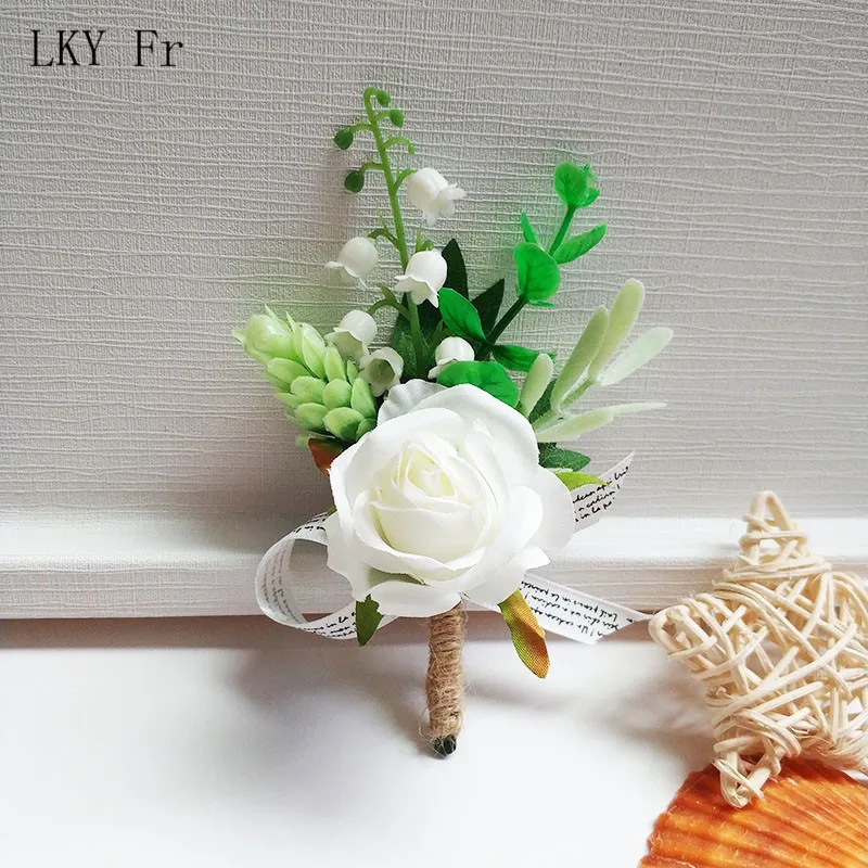 LKY Fr корсаж свадебная бутоньерка Groomsman цветы искусственные шелковые розы Жених