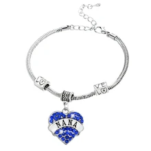 12 шт. синий Nana сердце со стразами браслеты Подвески Браслеты Любовь бусы семейный для бабушки бабушкины Ювелирные изделия Подарки