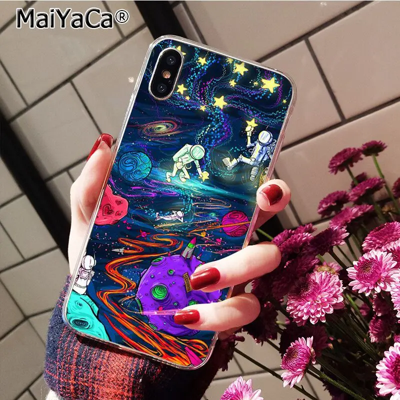 MaiYaCa черный белый луна звезды космическое облако девушка путешествие самолет астронавт PhoneCase для iphone 11 Pro 8 7 6S Plus X XS MAX 5s SE XR