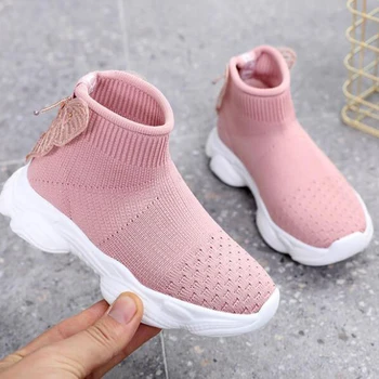 

Children's sports shoes 2021 spring and autumn new girls casual shoes fashion bowknot child sneakers light Socks shoes kl869