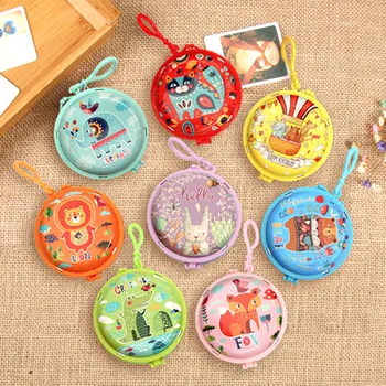 

12pc/lot New Cute cartoon animal round tin iron box / mini pouch / metal case/coin pencil box/ coin storage bag/headset bag