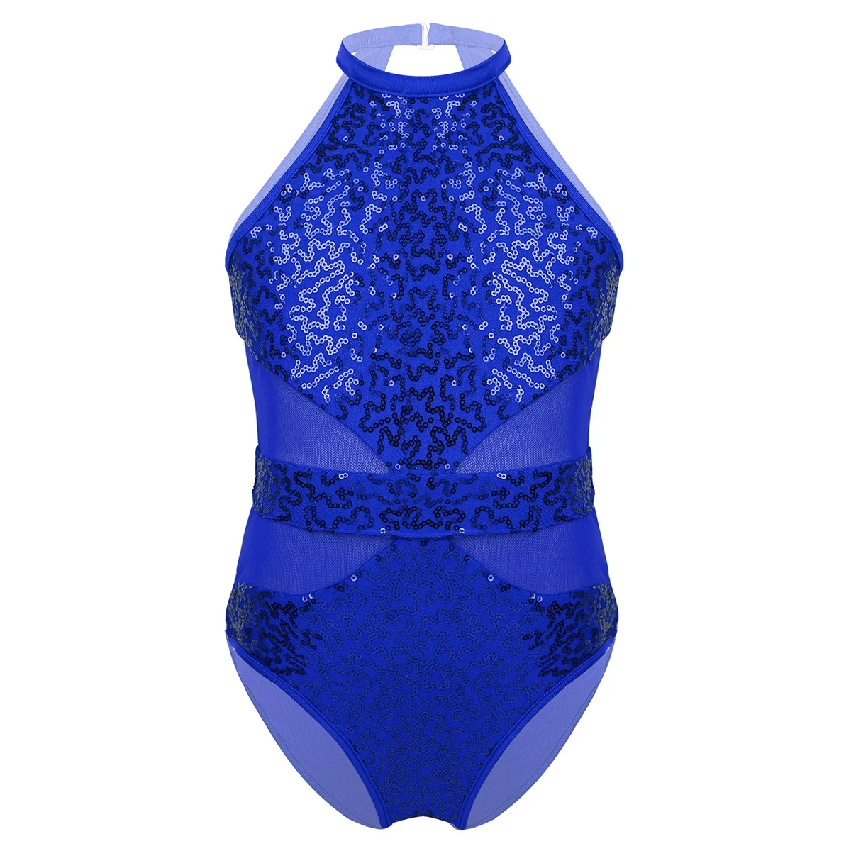 Blue MSemis/детское балетное трико; танцевальное платье; костюм с вырезом на шее; Сетчатое платье с блестками и вырезами на спине; гимнастическое трико для девочек - Цвет: Blue