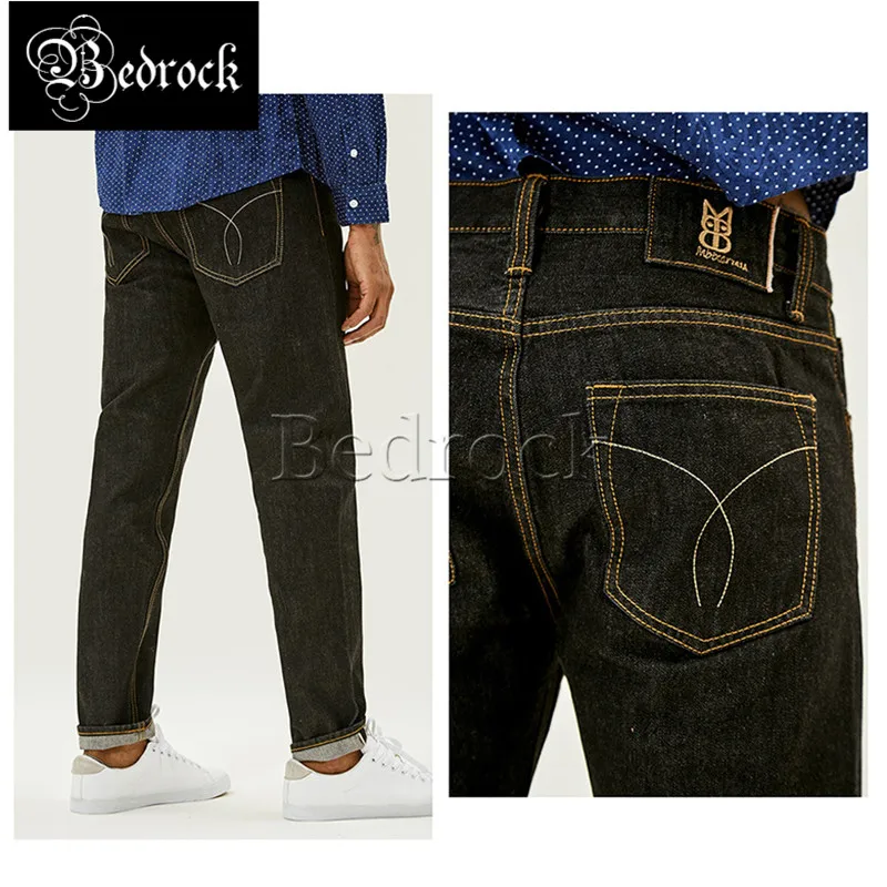 MBBCAR 13.5oz vintage selvedge denim jeans men's heavy washed water black jean pants print pure cotton slim-fit pencil jeans 741