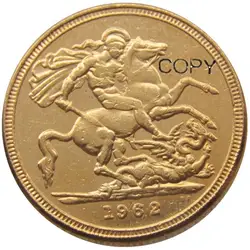 1962 Регина FD ELIZABETH II DEI GRATIA Позолоченные 1 SOVEREIGN копии монет