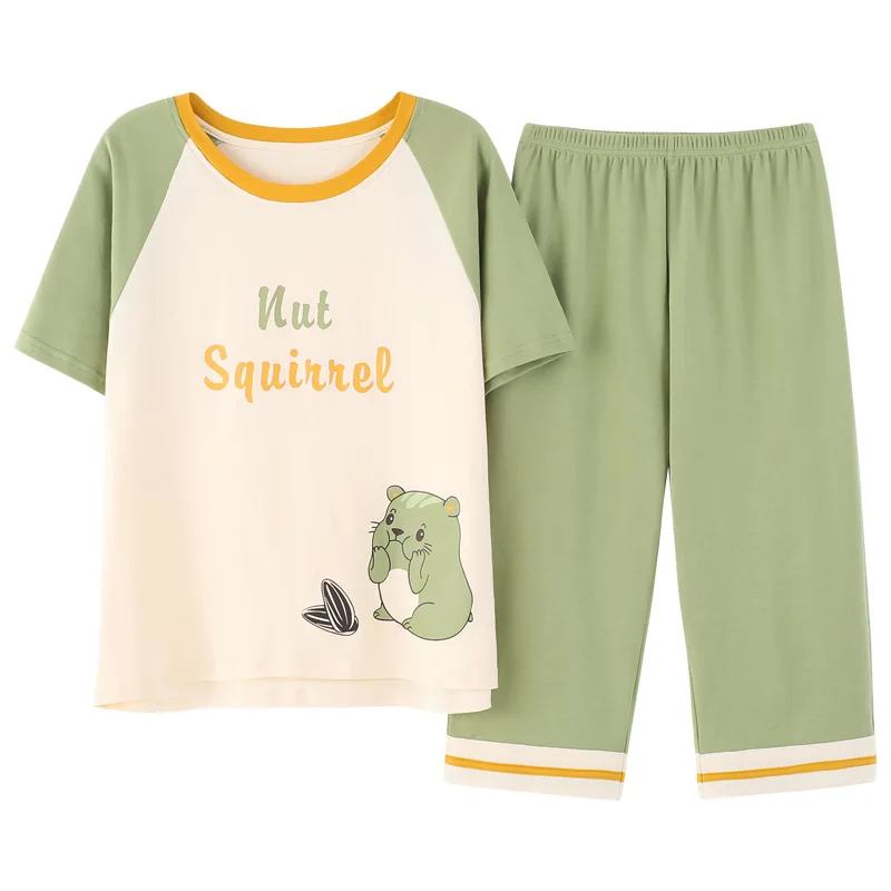 

2020 kaguster cheap stuff Cotton pajamas women summer cartoon short sleeve seven minutes pantsuits European US fashion home wear