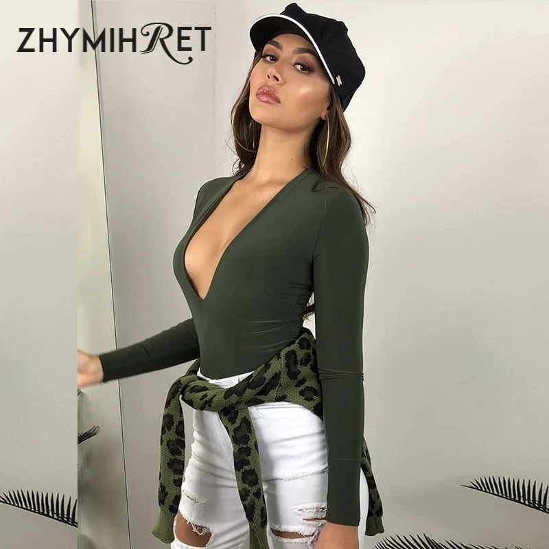 Женское боди с глубоким v-образным вырезом ZHYMIHRET базовое сексуальное длинным