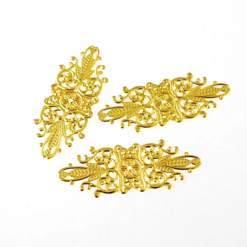 Antique Bronze Filigree Flower Wraps Connectors Gift Decoration DIY Embellishments Findings 5Pcs 8.5x3.4cm jewelry making supplies,craft supplies