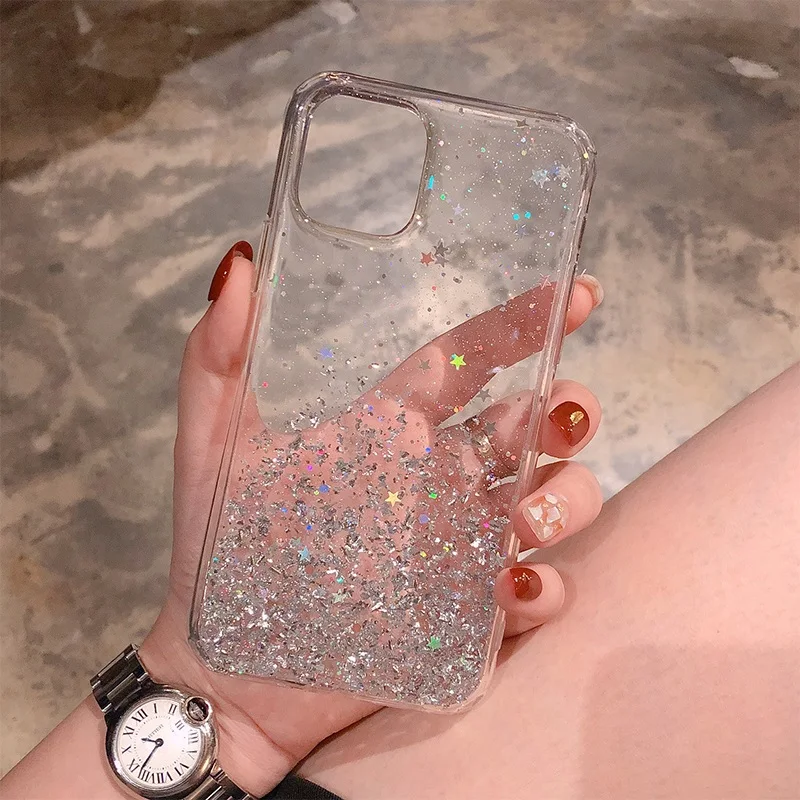 

Glitter Bling Star Silicone Case For iPhone 11 Pro Max X XR XS Max Shining Sequin Soft Clear Back Cover For iPhone 6 6S 7 8 Plus
