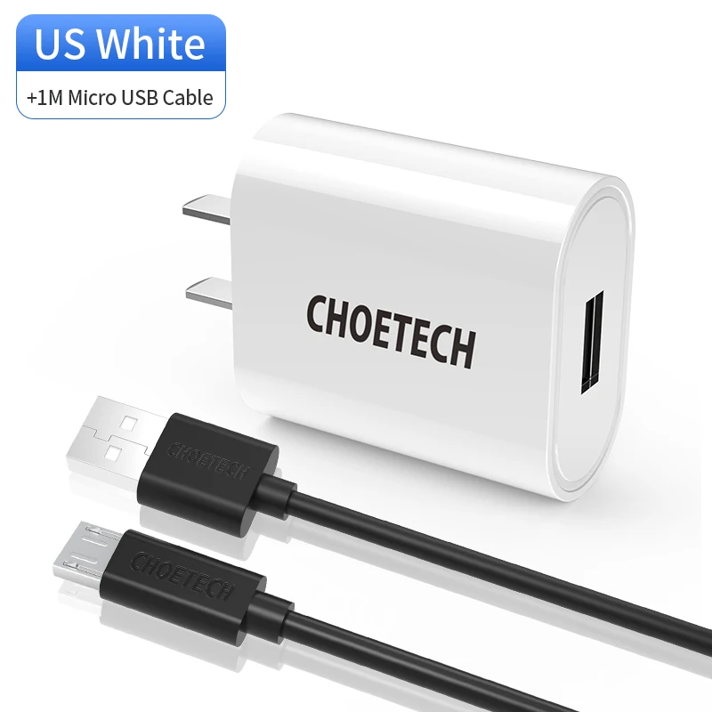 CHOETECH 5 В/2,4 А USB зарядное устройство для iPhone 8 7 US Plug дорожное настенное зарядное устройство адаптер для samsung Xiaomi Redmi 7 зарядное устройство для мобильного телефона - Тип штекера: White US AB Cable