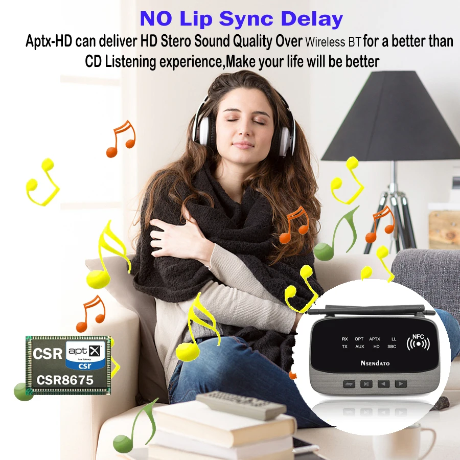 262ft/80m NFC Long Range Wireless 5.0 stereo audio Music Transmitter Receiver 3 in 1 wireless Audio Adapter Low Latency aptX HD