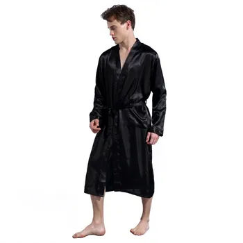 

2020 Men Polyester long-sleeved Bathrobe autumn kimono Home Bath Gown Male Printed Geometric Robes V-neck Sleepwear Nightgown