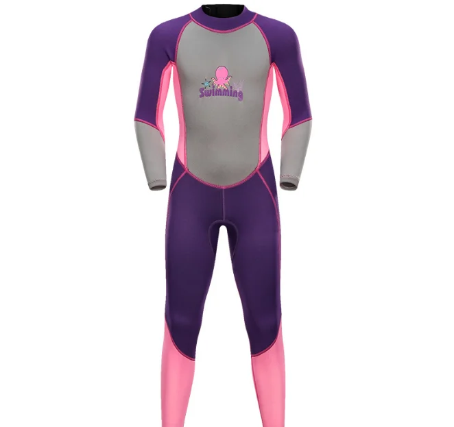 Детский солнцезащитный гидрокостюм с длинными рукавами, 2 мм, костюм для подводного плавания, Цельный купальник для мальчиков и девочек, Быстросохнущий гидрокостюм - Цвет: Фиолетовый