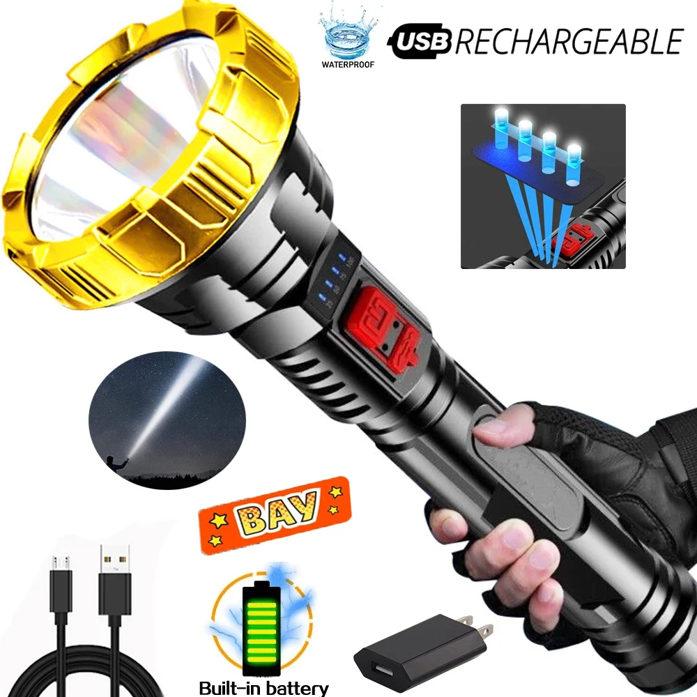 Most Bright LED Flashlight Tactical Long Range Torch Waterproof Camping Light USB Rechargeable Outdoor | Освещение