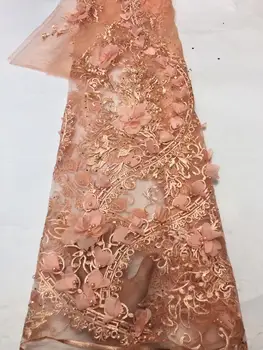 

3D Flower Lace Fabric 2019 High Quality French Net Lace Fabric African Tulle Mesh Lace Fabric for Wedding Dress FZ121