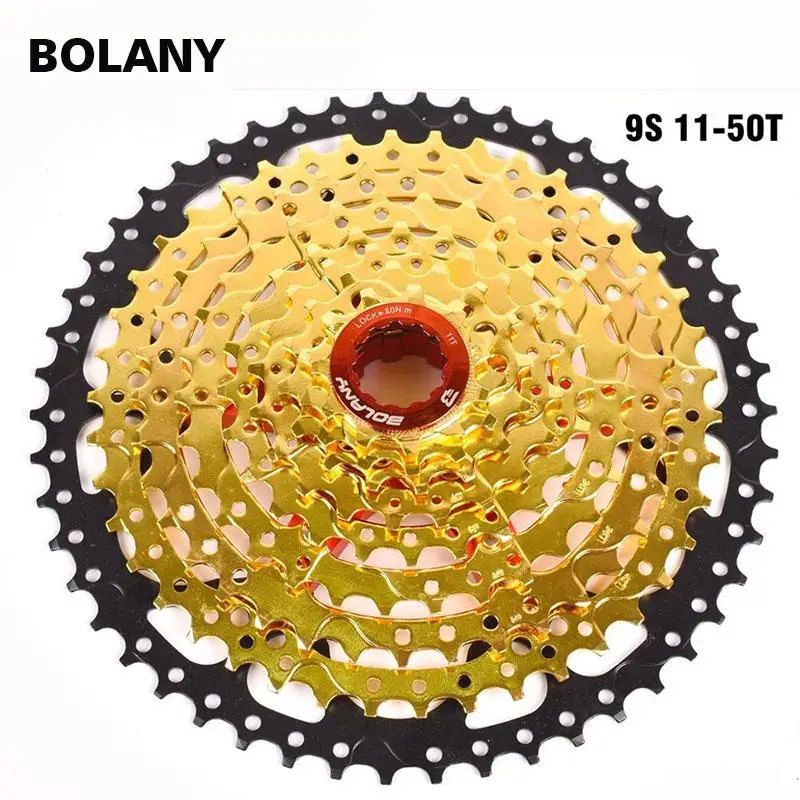 BOLANY Bicycle Freewheel MTB Cassete 9S 27S 11-42T 50T 32T Mountain Bicycle Parts 9 Speed Cassette Freewheel Compatible gold