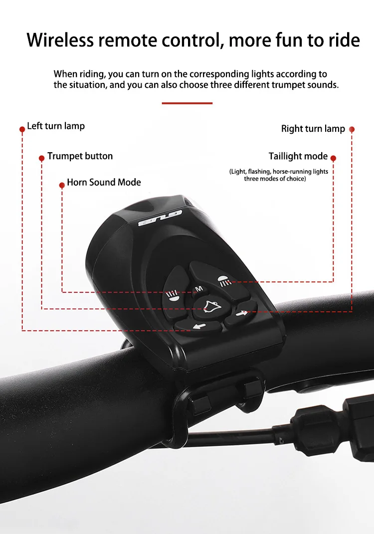 GUB G-68 USB Перезаряжаемый велосипедный задний фонарь беспроводной пульт дистанционного управления задний фонарь с роговым колокольчиком заднее освещение сиденья Водонепроницаемый светодиодный