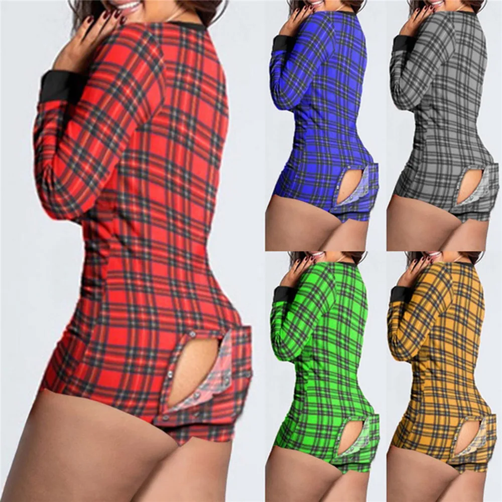 

2021 Functional Buttoned Flap Adults Onesie Women Pajamas Sexy Sleepwear Button Bodysuits Short Romper Onesies for Adults