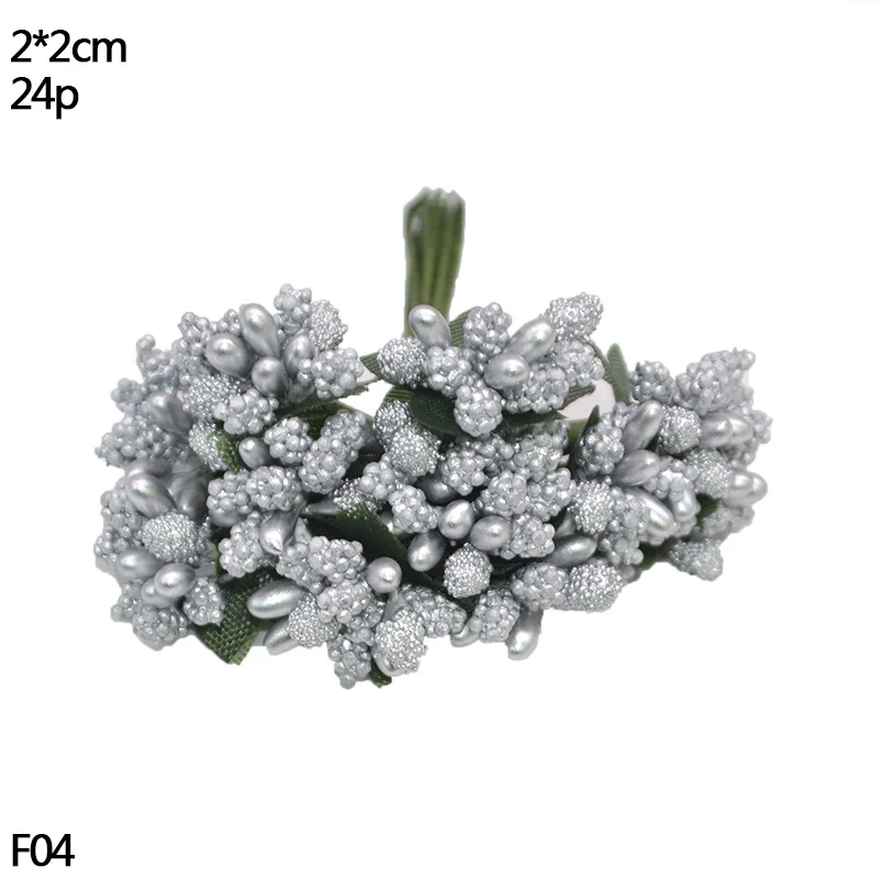 Silver Artificial Flower Cherry Stamen Berries Bundle New Year Xmas Decoration For DIY Christmas Wedding Cake Gift Box Wreaths - Цвет: F04