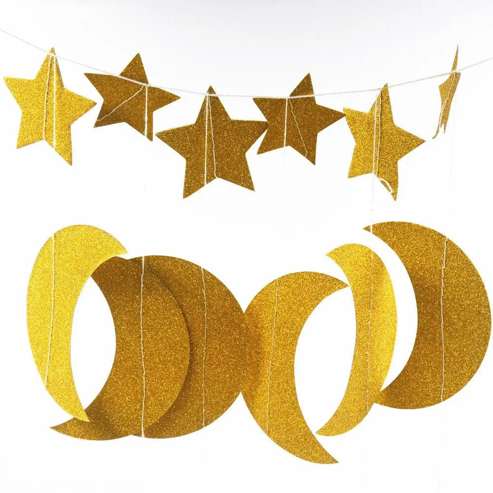 3.7M Stars Moon Paper Garland Birthday Wedding Hanging Decor Golden DIY Creative Handcrafted Party Decoration Supplier