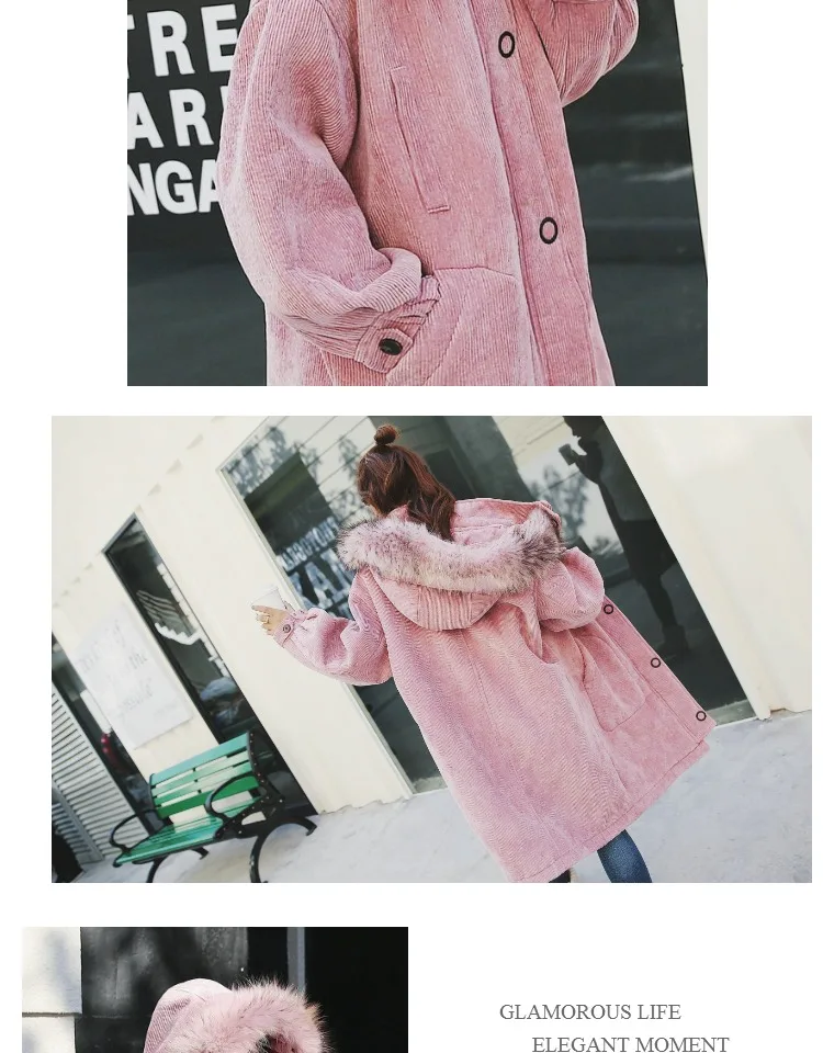 Новинка 2019, зимняя Вельветовая куртка, одежда из хлопка, Женская длинная теплая парка из овечьей шерсти, женские куртки с капюшоном, верхняя
