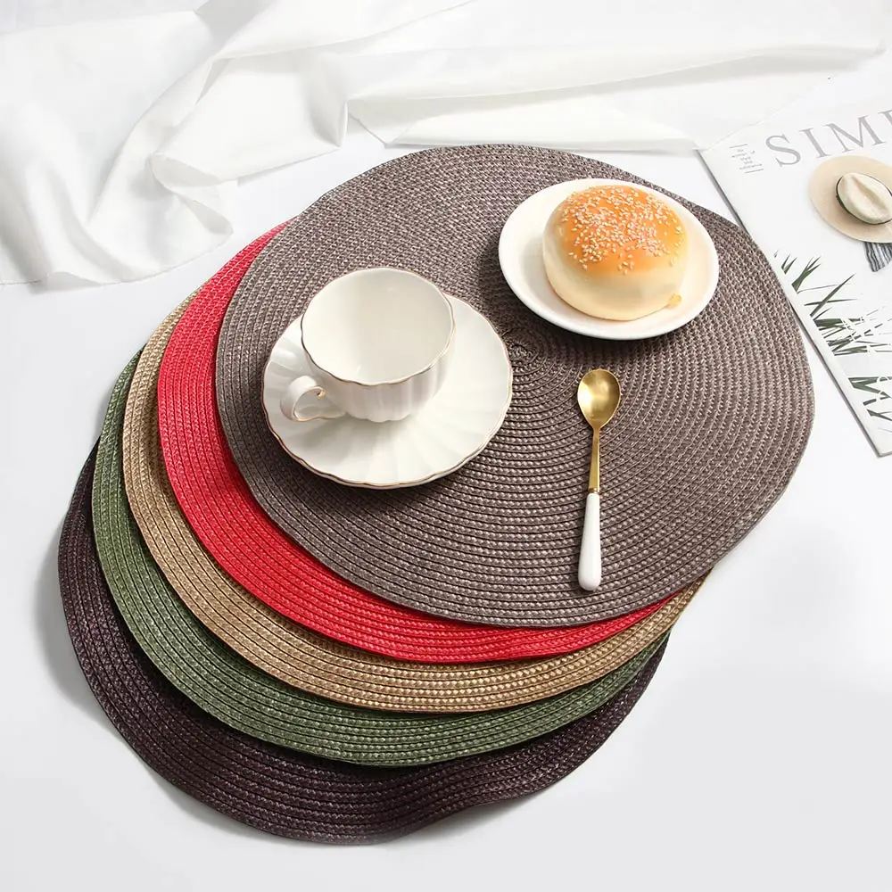 

Round Weave Placemat Table Mats Simple Style Dining Napkin Pads Non-Slip Heat Resistant Coaster Cushion Kitchen Party Decoration