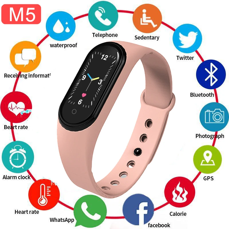 

M5 Waterproof Fitness Bracelet Band With Measuring Pressure Pulse Meter Sport Activity Tracker True Color LCD Watch Wristband