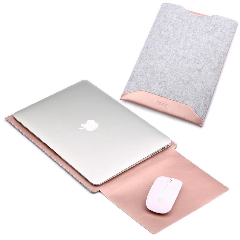 PU Leather Laptop Bag Mouse Pad Pouch Notebook Case for Macbook Air Pro