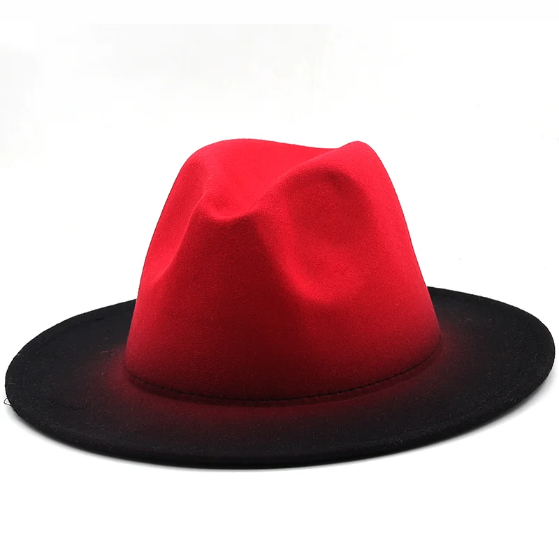 

Простые женские и мужские винтажные фетровые шляпы с широкими полями, Элегантные градиентные женские зимние Красные шапочки для джаза