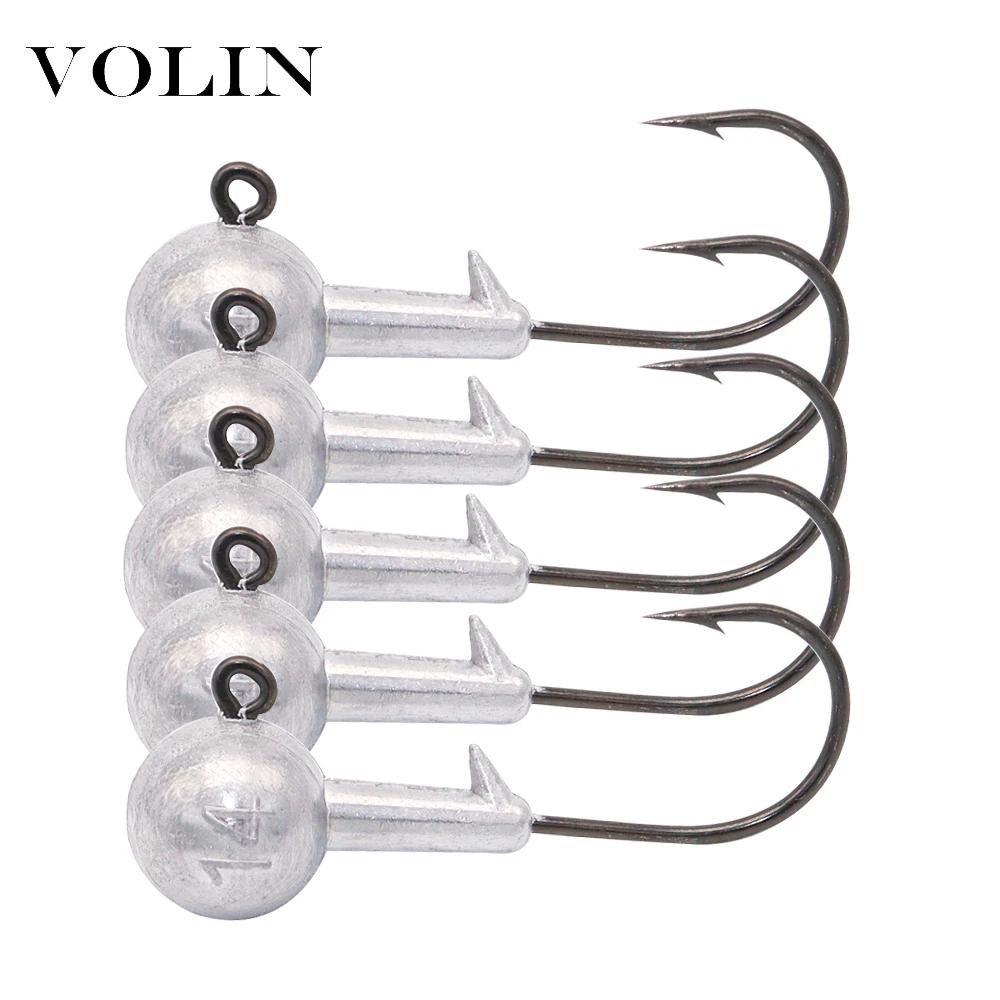 

VOLIN NEW 5pcs Fishing Hooks 5g/7g/10g/14g Jig Head Fishing Hook Soft Bait Wom Hook Fishing Tackle Hooks