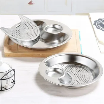 

Hot Sale Stainless Steel Round Dumpling Dish Plate Dumplings Sushi Serving Tray Oblong Plate Salad Bread Dishes Fruit Dry Tray