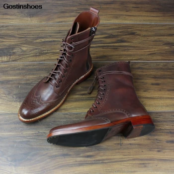 

Goodyear Genuine Leather Sole Brogue Boots Men Boots Custom-made Pointed Toe Ankle Cow Leather Full Grain Leather Gentleman