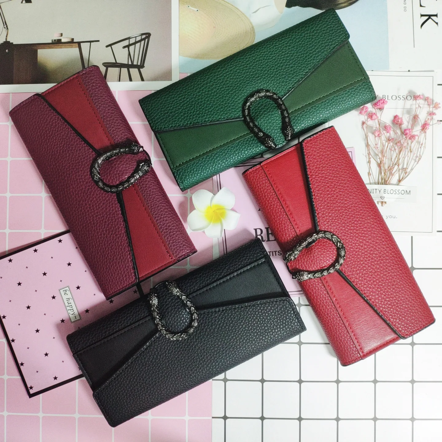 

New Style Europe And America Women's Wallet Women's Long Women's Multi-functional Three Fold Retro Purse Large-Volume Wallet Fas