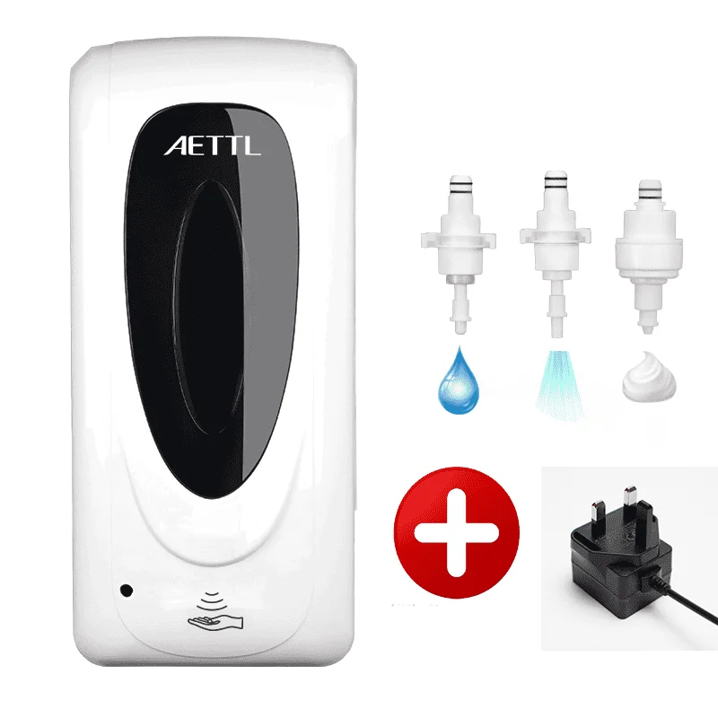 Détail du capteur infrarouge et de la buse du distributeur gel hydroalcoolique.