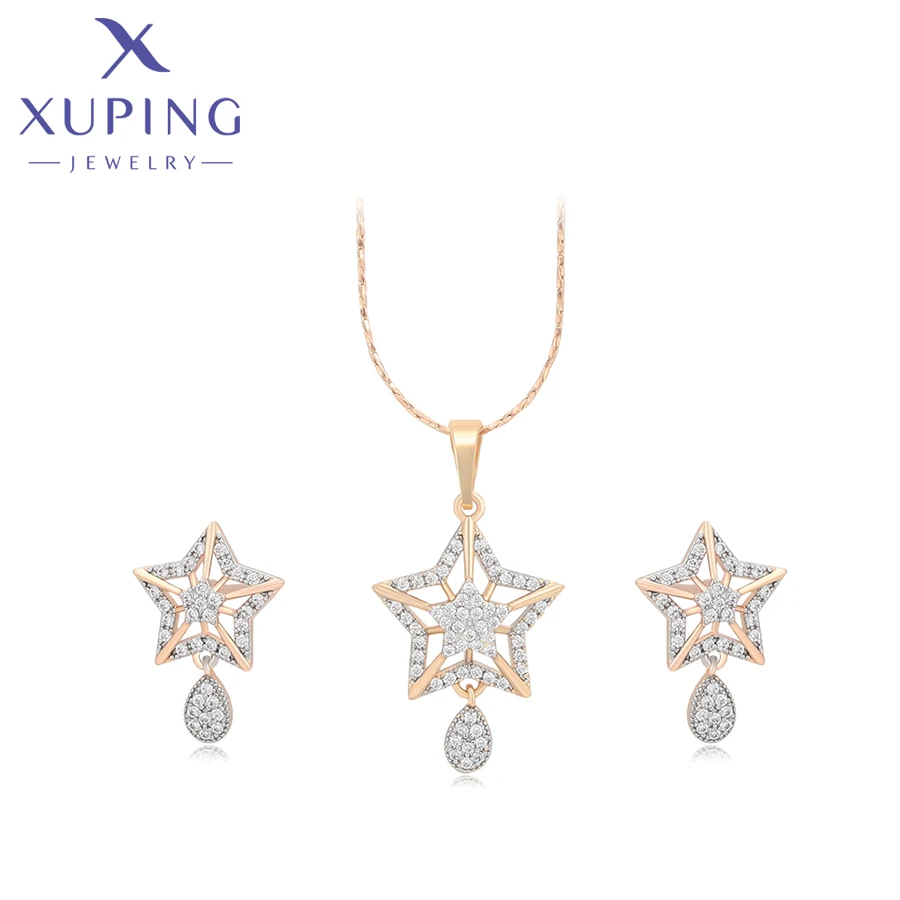 Xuping Jewelry Fashion Star Shaped Gold Plated Charm Earring and Pedant Necklace Set For Women Girl Party Gift S00141457