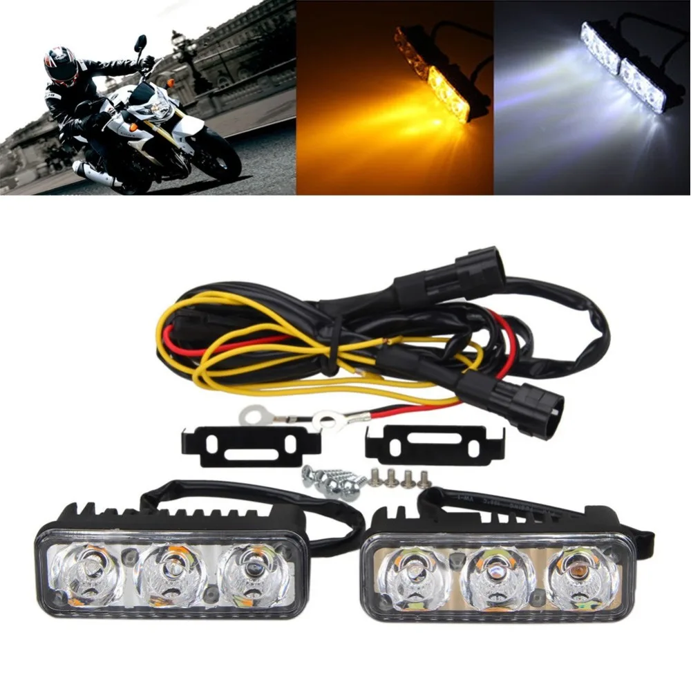 YAM 2x High Power Car 3LED White DRL & Amber Turn Signal Daytime Running Light DC12V  hot