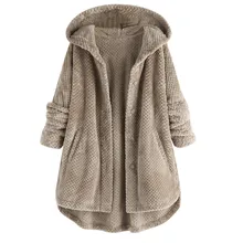 Зимнее пальто, женское меховое пальто размера плюс, флисовое, с длинным рукавом, на пуговицах, с карманом, с капюшоном, плюшевое пальто Kamizelka Futerko 9m3