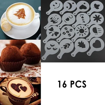 

16PCS/set Cafe Foam Spray Template Barista Stencils Decoration Tool Garland Mold Coffee Printing Flower Model