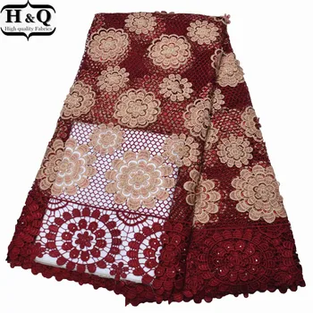 

H&Q Burgundy African Cord Lace Fabric 2020 Nigerian Lace Fabrics High Quality Water Soluble Lace With Stones Mesh Lace Fabrics