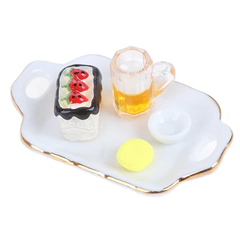 

5Pcs 1:12 Dollhouse Miniature Strawberry Cake Beer Cup Food Resin Kitchen Decor