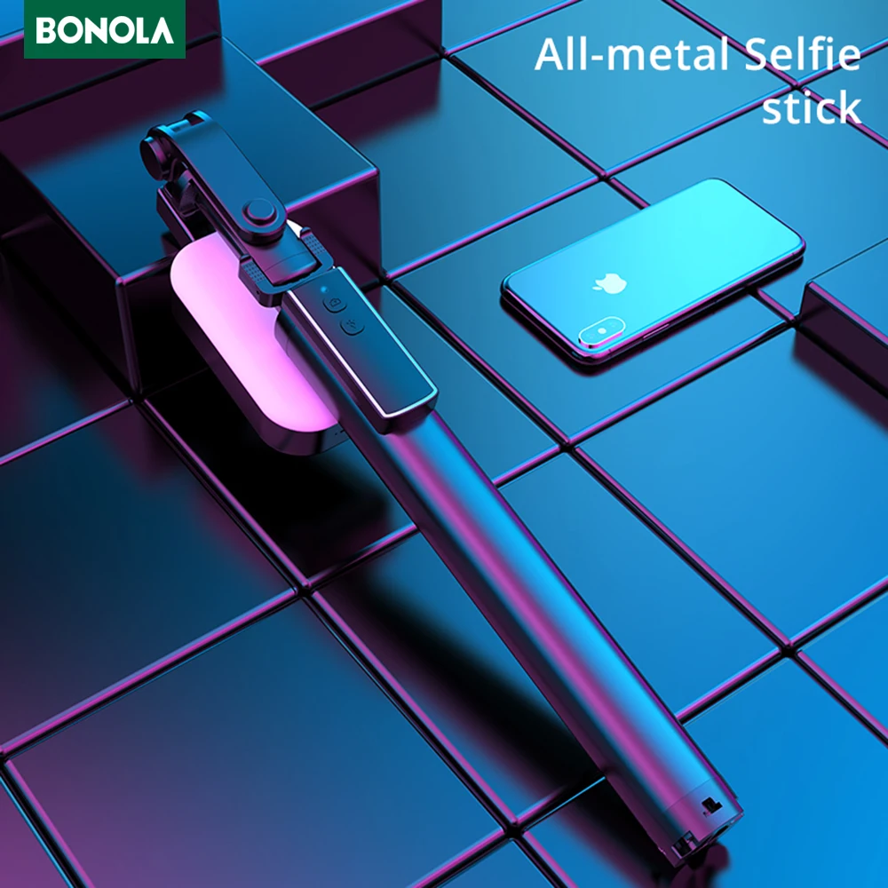 Bonola Integrated Portable Metal Selfie Stick Live Bracket Bluetooth Remote Control Selfie Tripod Telescopic Rod With Fill Light