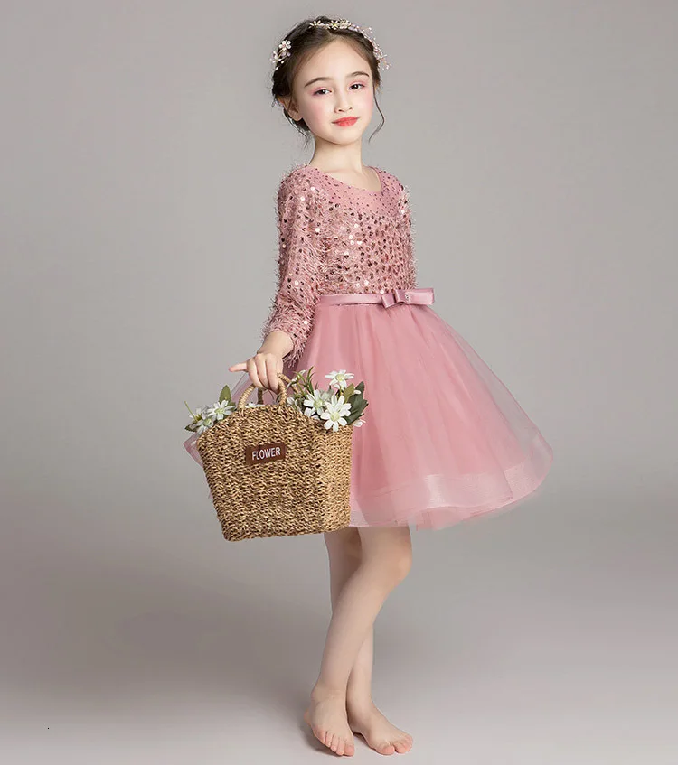 Короткие Детские вечерние платья до колена с розовыми перьями, расшитые блестками 2019 г. Фатиновое бальное платье принцессы, Платья с