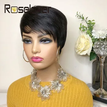 

Pixie Cut Bob Natural Black Color Wigs Short Straight Human Hair Wig Straight Natural Remy Wig For Black Women With Full Mechine