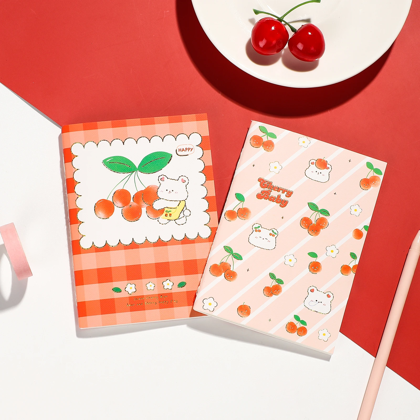 1pc Romantic Cherry Thread Stitching Notebook A6 Cute Girly Heart Planner Agenda Notepad Kawaii Birthday Gift School Stationery |