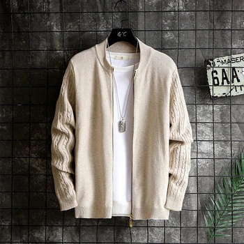 

2019 New Men Cardigan Jackets Black O-neck Loose Zipper Long Sleeve Wool Sweater Casual Knitted Tops Male Autumn Free Shipping