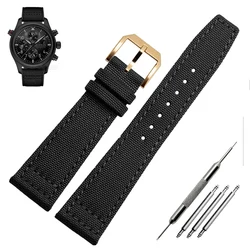 Green and Black Nylon Leather Watch Band Strap with Silver Pin Buckle - High Quality for 20mm (Black gold  pin)
