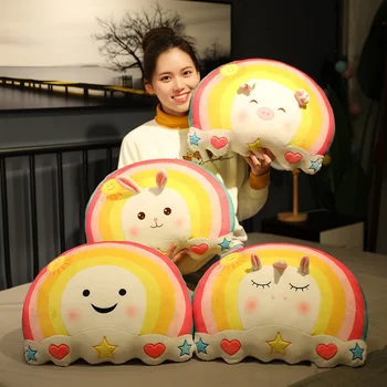 

45cm Kawaii Rainbow Unicorn Rabbit Pig Plush Pillow Toy Soft Cartoon Animal Smile Face Stuffed Doll Bed Sleeping Pillow Cushion