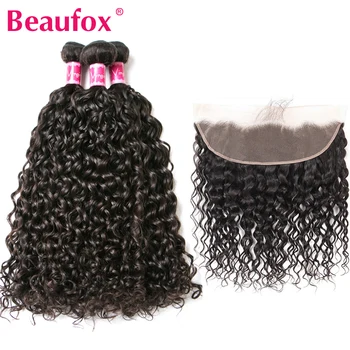 

Beaufox Malaysian Human Hair Weave Bundles With Frontal Water Wave 3 Bundles With Closure Remy Hair With Lace Frontal