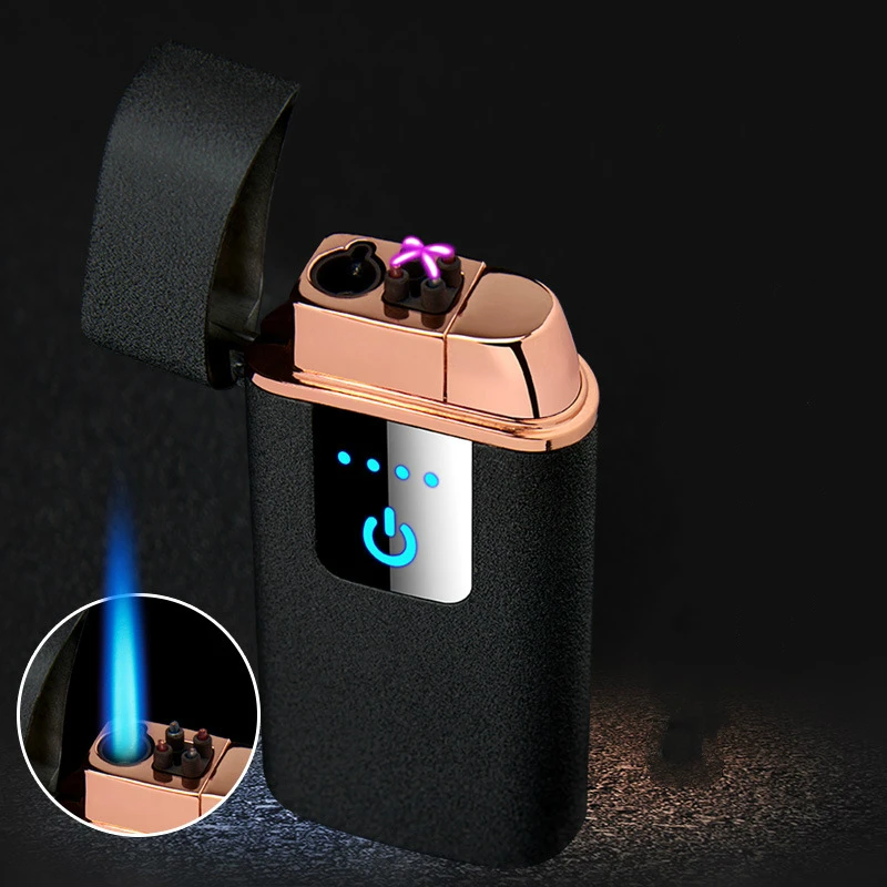 New 2 In 1 Metal Gas Lighter and Dual Arc Plasma Lighter Touch Screen Electric USB Lighters Rechargeable Cigar Cigarette Lighter